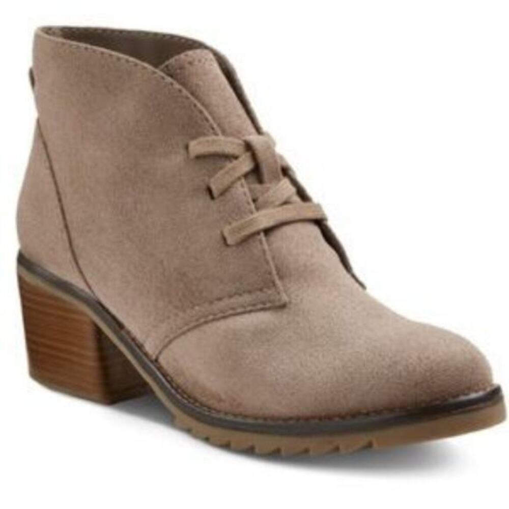 Merona Lace Up faux suede Ankle Boots Size 11 Womens Taupe beige tan Low Booties